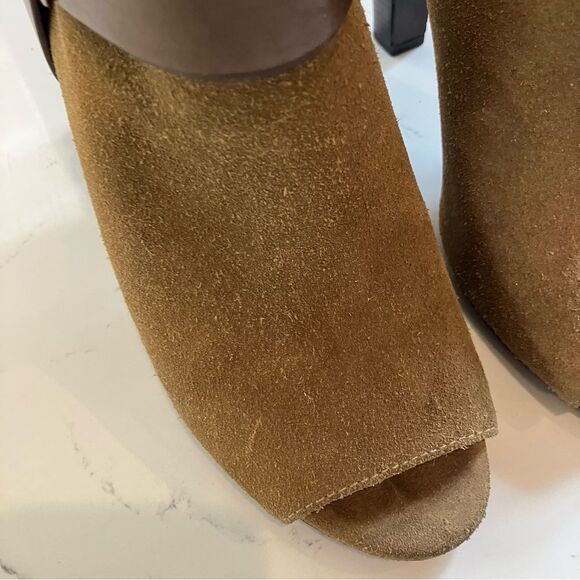 Vince Camuto VC Signature Leather Suede Brown Nikoletta Peep Toe Boots Size 7 - Picture 4 of 16